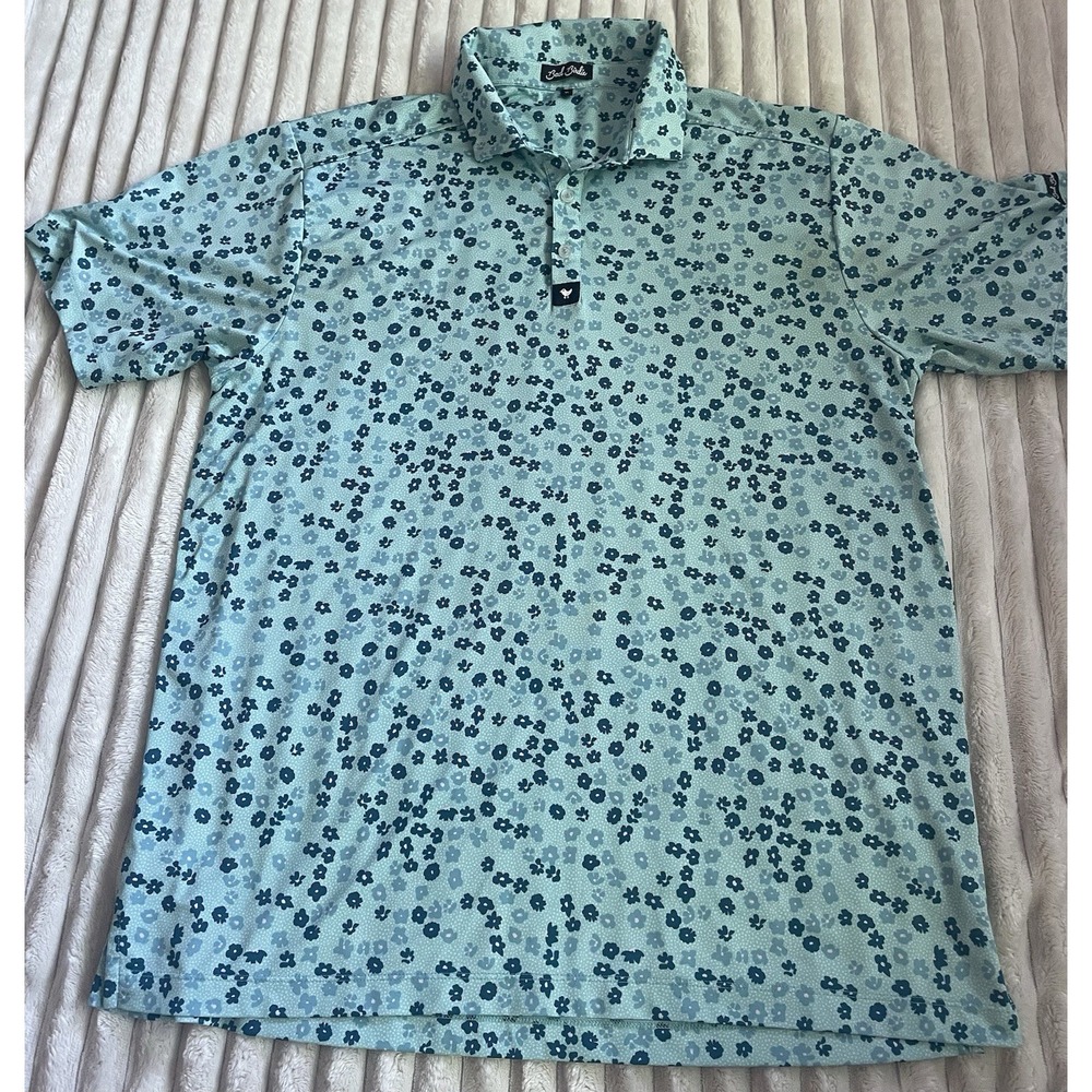 Bad Birdie Polo Shirt Mens XL Blue  Floral Navy All Over Print Stretch Golf